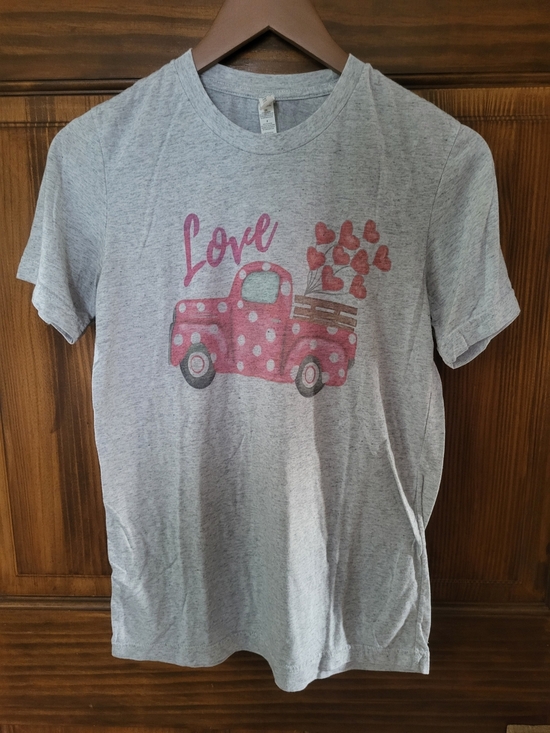 Bella Canvas Tops - Bella Canvas Gray Tee with Pink Polka-Dot Truck and Hearts